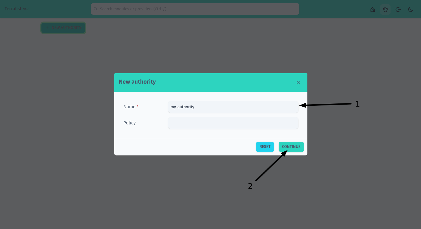 Create Authority Modal